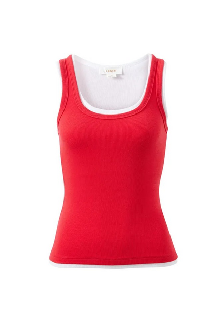 Ceres life Skylar Layered Rib Tank - Red/White
