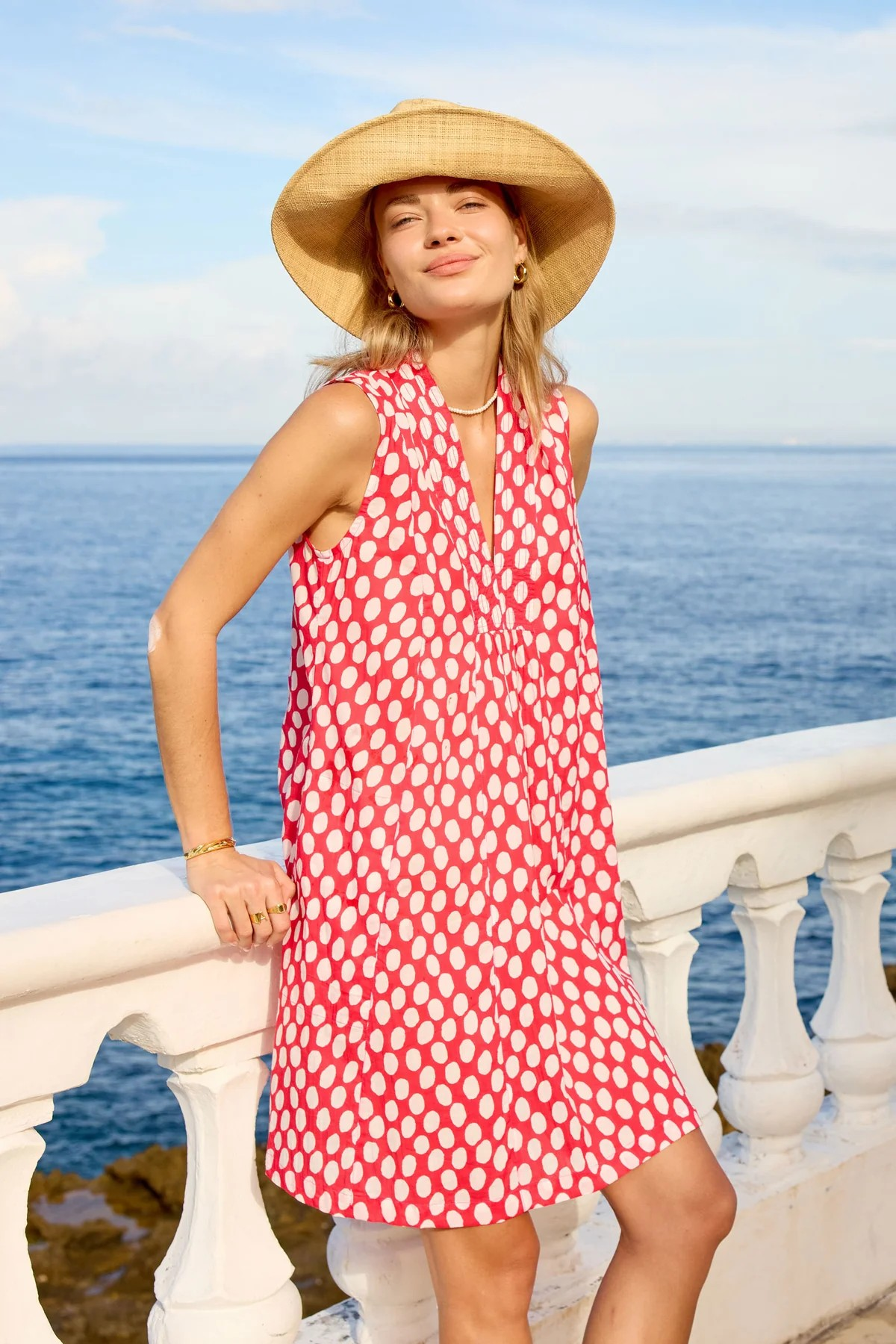 Ibisa Spot On Sleeveless Dress in Coral | Sterling Belle Australia