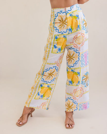 Kaleido 100% Linen High Wasted Wide Leg Pant - Amalfi Dreams