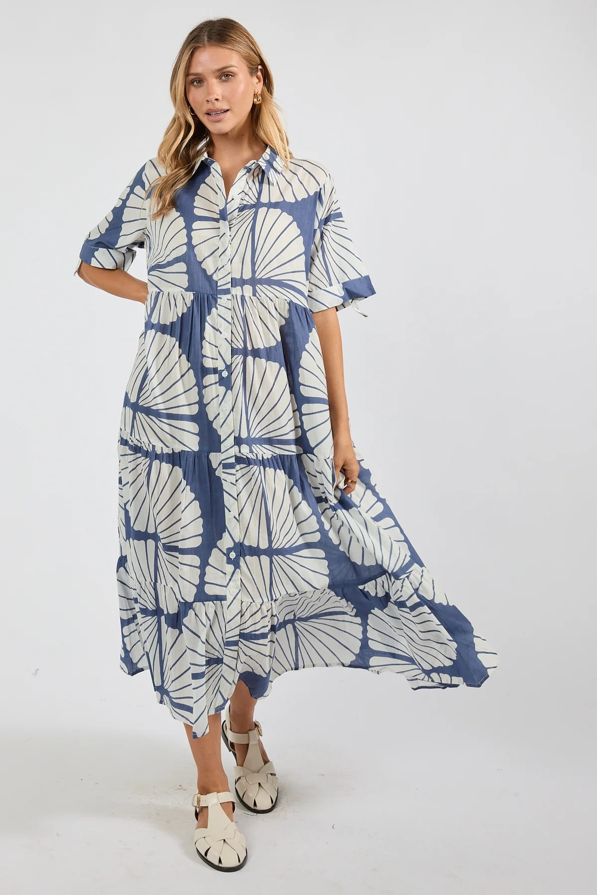 Ibisa Kayce Navy Floral Print Midi Dress Australia | Sterling Belle