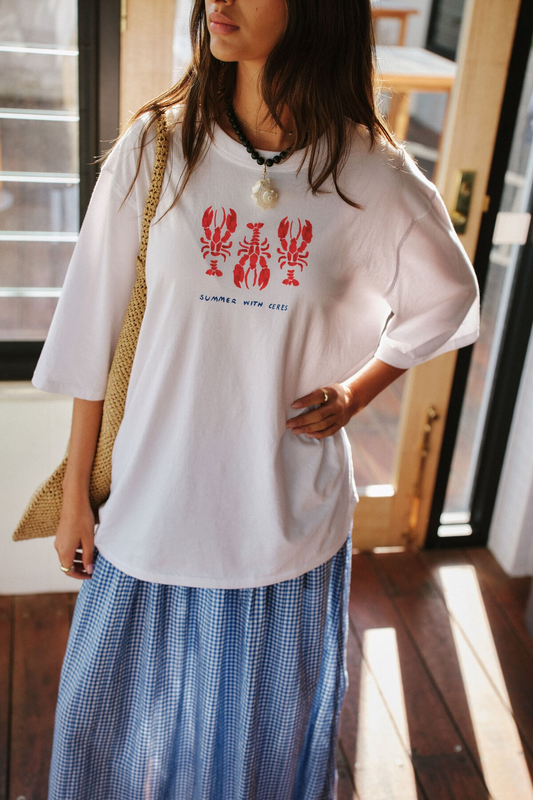 Ceres Life Liv Oversized Tee - White/summer lobsters