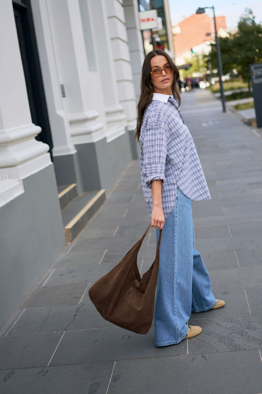 Ceres Life Peta Oversized Shirt - Blue Chocolate Check