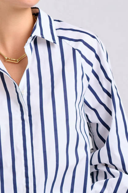 Shirty Gigi Shirt White with Navy Stripe