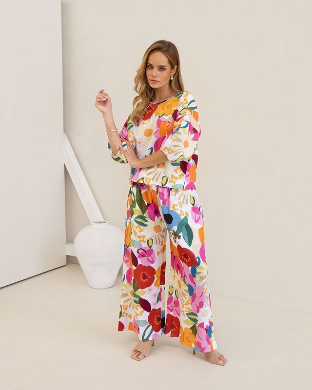 Kaleido 100% Linen Balloon Top - Bloom Burst