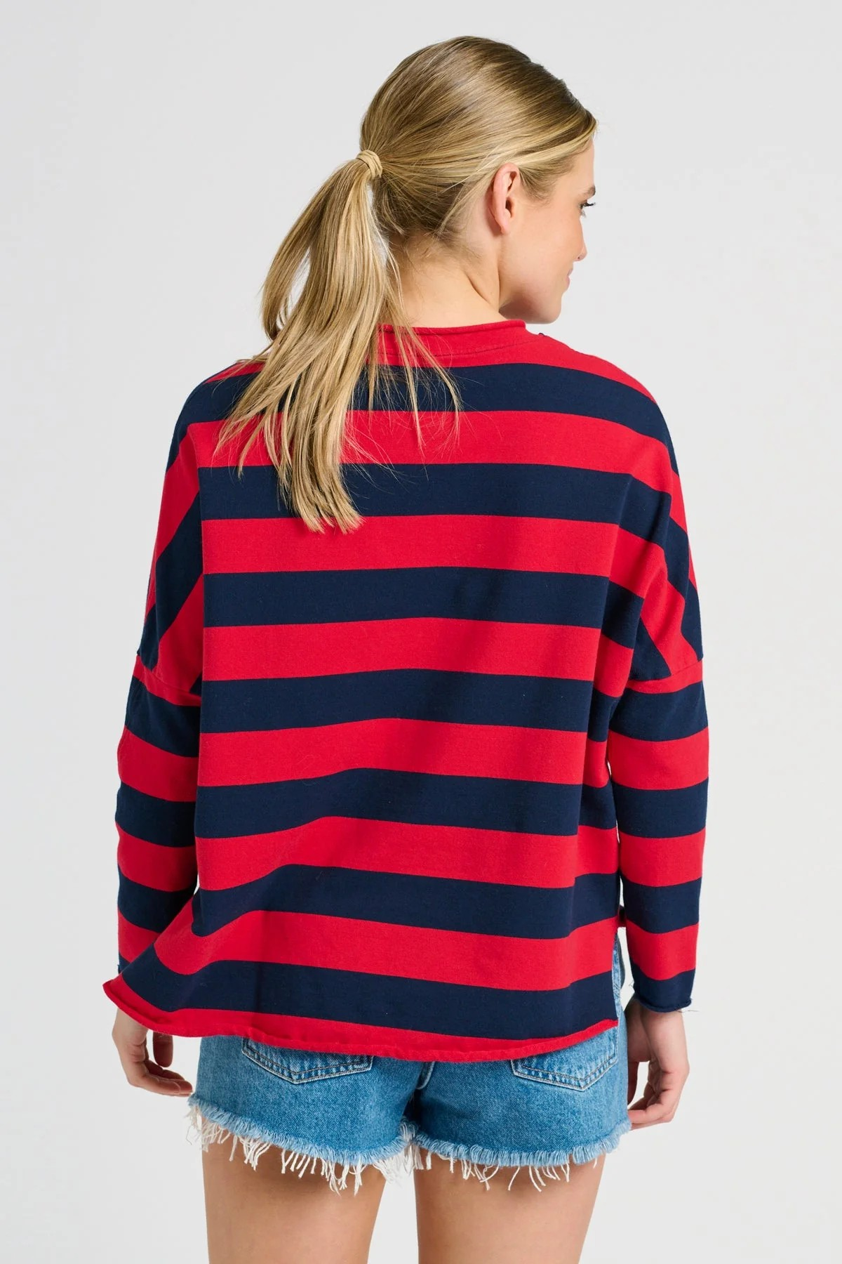 Shirty X EST Raw LET THEM Long Sleeve Sweatshirt - Red & Navy Stripe