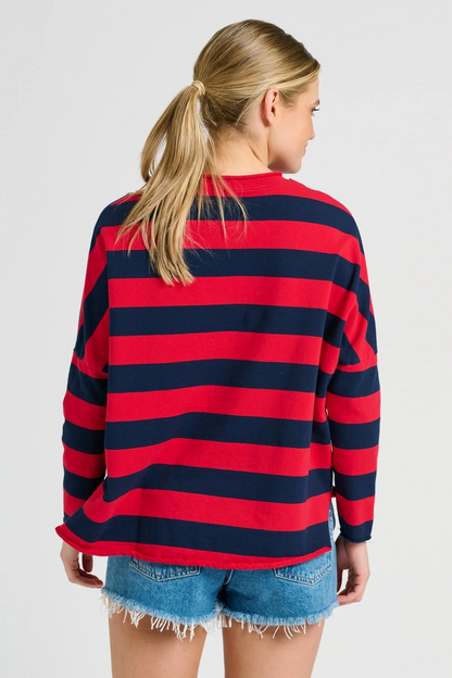 Shirty X EST Raw LET THEM Long Sleeve Sweatshirt - Red & Navy Stripe