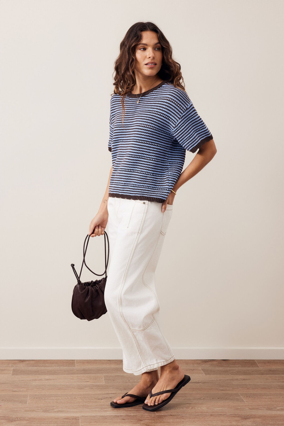 Ceres Life Nina Boxy Knit Tee - Brunette Sky / Blue Stripe