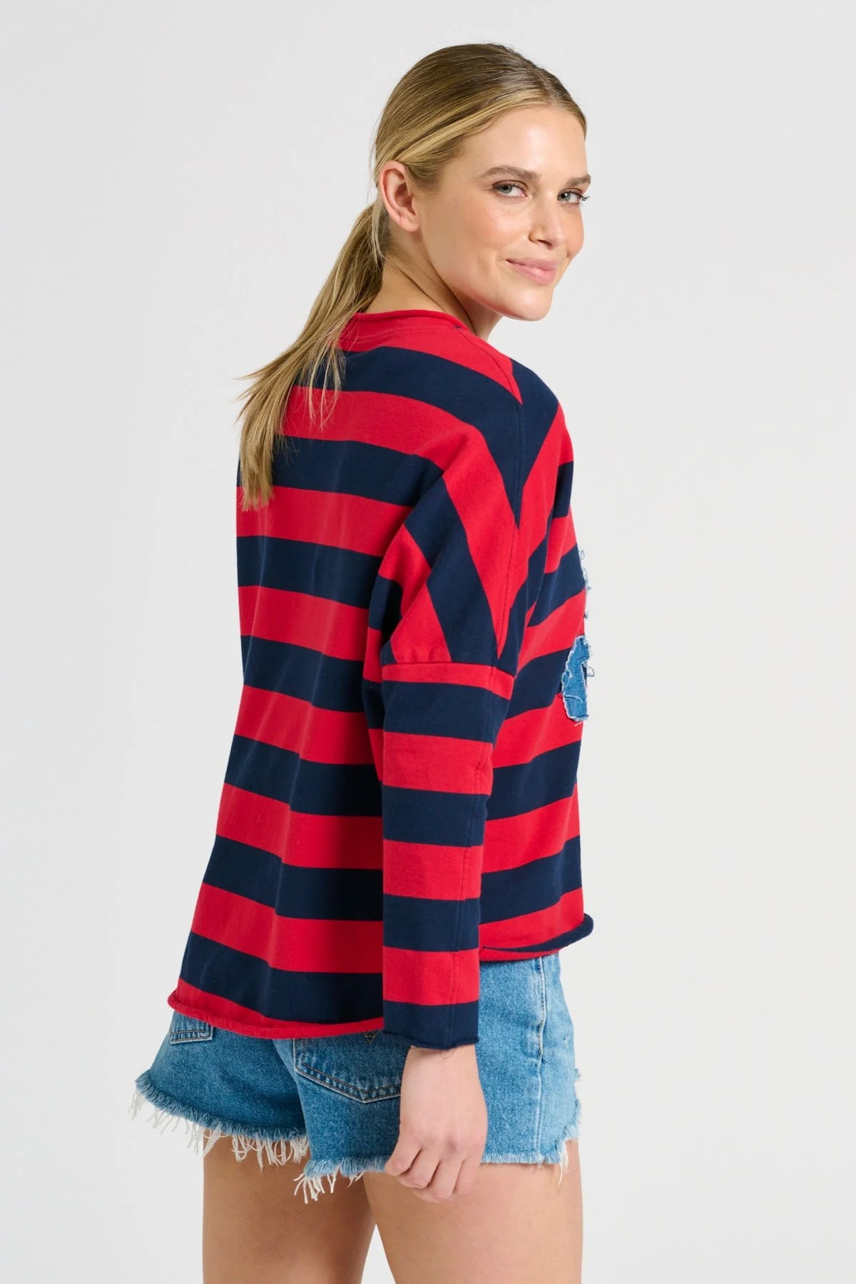 Shirty X EST Raw LET THEM Long Sleeve Sweatshirt - Red & Navy Stripe