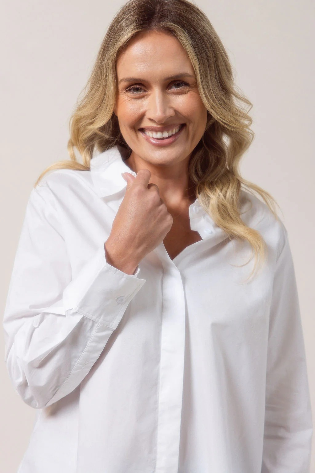See Saw 100% cotton long sleeve button-up shirt white