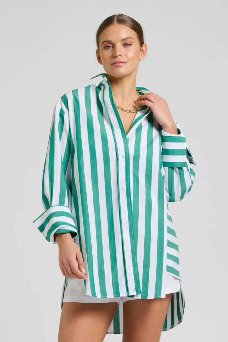 Shirty The Andrea Shirt Green Wide Stripe
