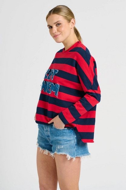 Shirty X EST Raw LET THEM Long Sleeve Sweatshirt - Red & Navy Stripe