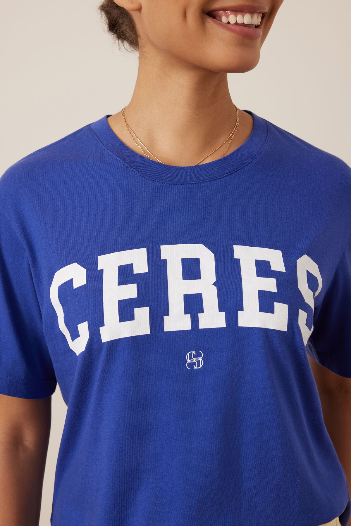 Ceres Life Stevie Slouchy Tee - Polo blue/Marshmallow varsity