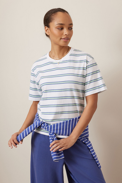 Ceres Life Stevie Slouchy Tee- White/Seafoam stripe