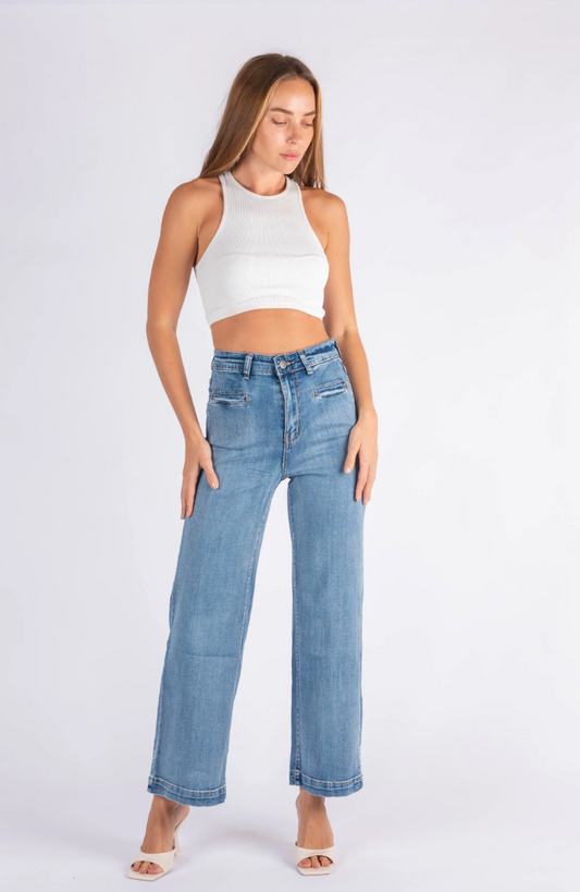 Wakee Denim 7107 Slit Pocket Mid Blue Jean