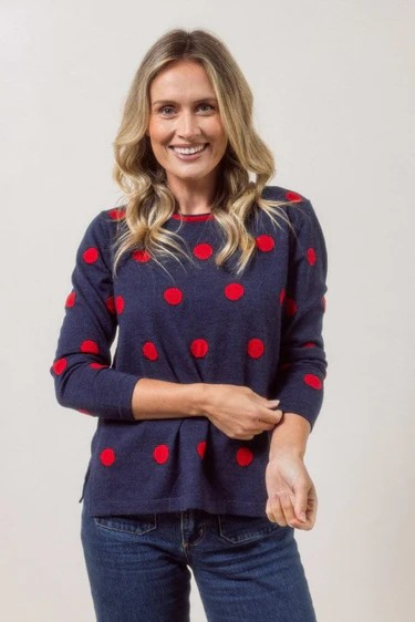 See Saw 100% Merino Spot Sweater Indigo/Red
