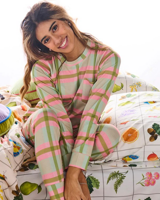 Kip and Co Pistachio Tartan Organic Coitton Long Sleeve And Pant Set