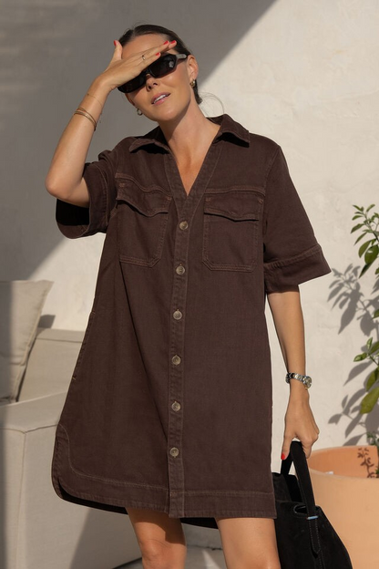 Ceres Life Relaxed Shirt Dress Chocolate
