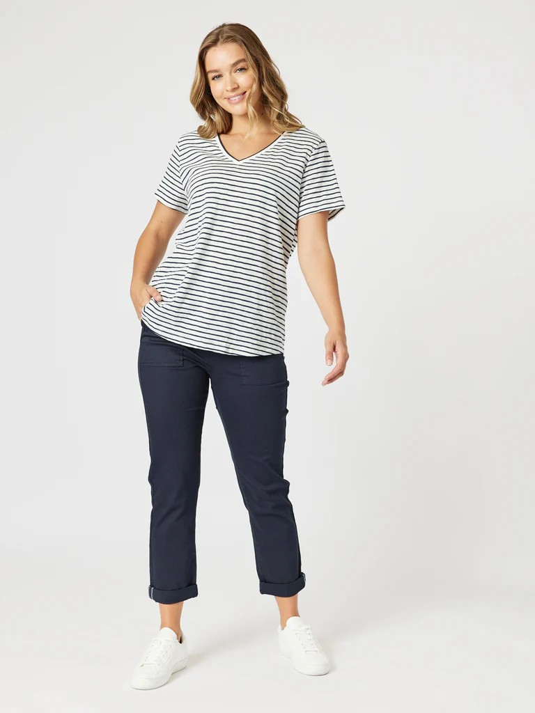 Threadz Tonic Stripe Tee - Navy/White