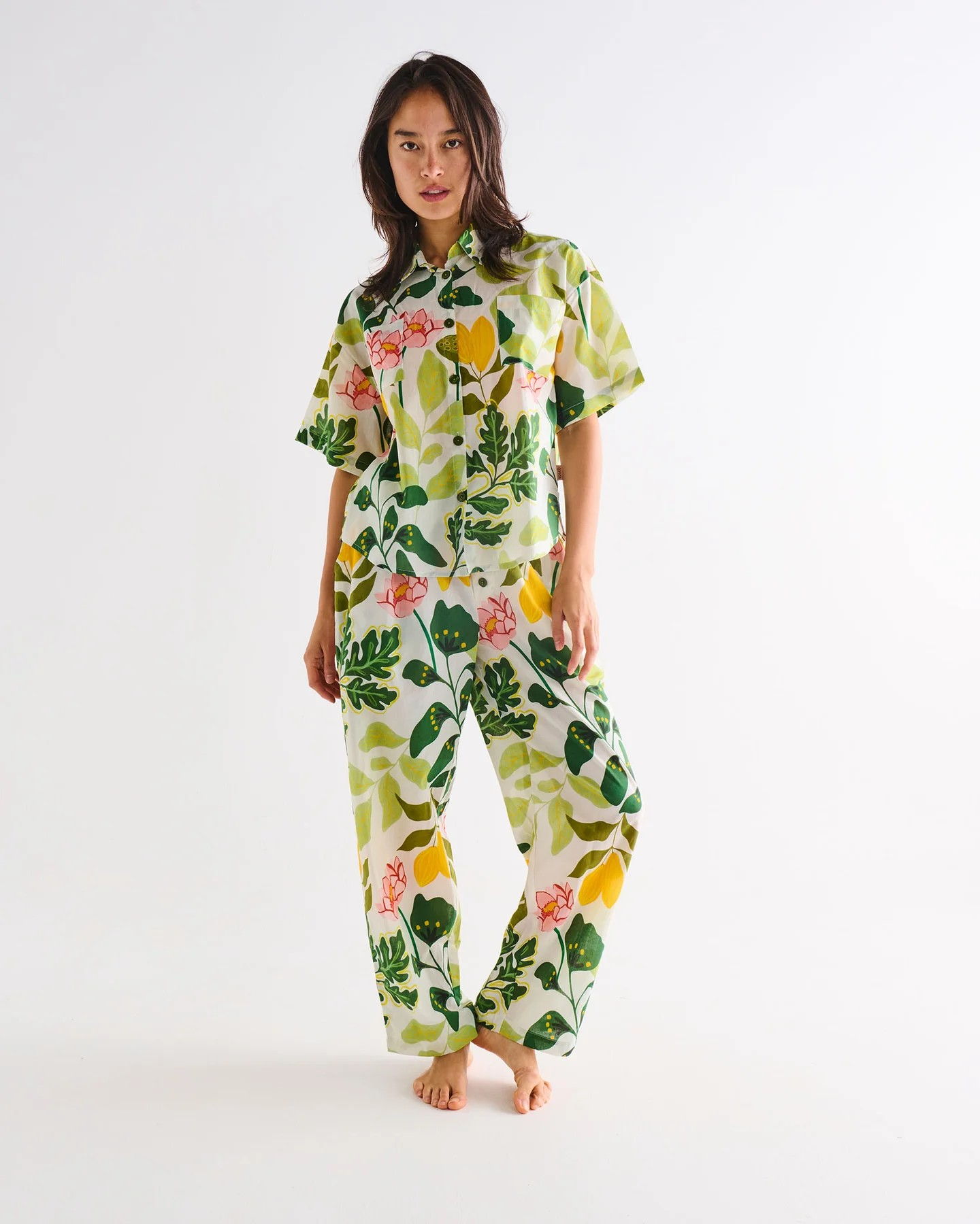 Kip And Co Wander Adult Organic Cotton Short Sleeve Shirt & Pant Pyjama Set
