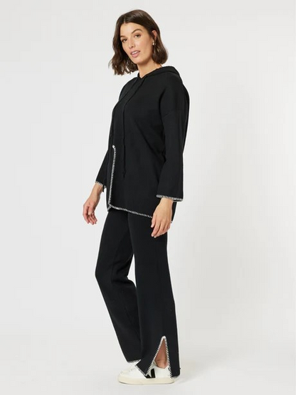Threadz Cosy Split Hem Pant Black