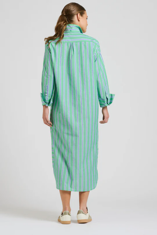 Shirty The Andrea Shirt dress Green & Blue Stripe
