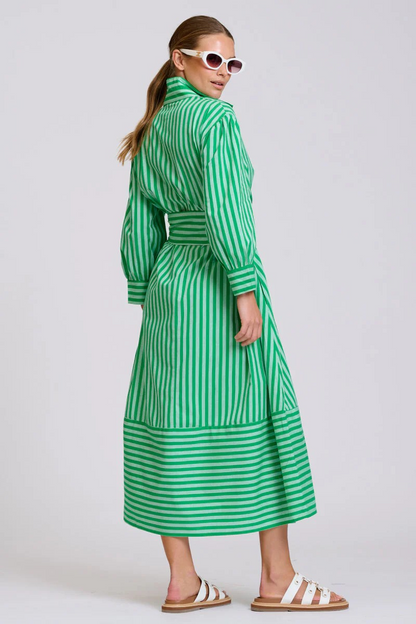 Shirty Martha Oversized Shirt Dress - Double Green Stripe