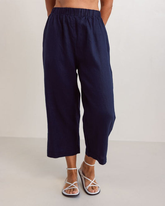 See Saw 100% Linen Elastic Culotte Pant