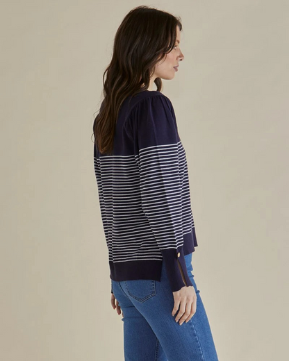 Betty Basics Collette Sweater Dark Blue and Cream Stripe