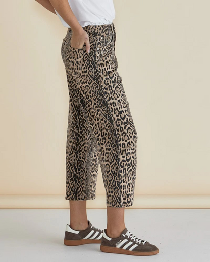 Betty Basics Bella Relaxed Crop Jeans - Leopard Print