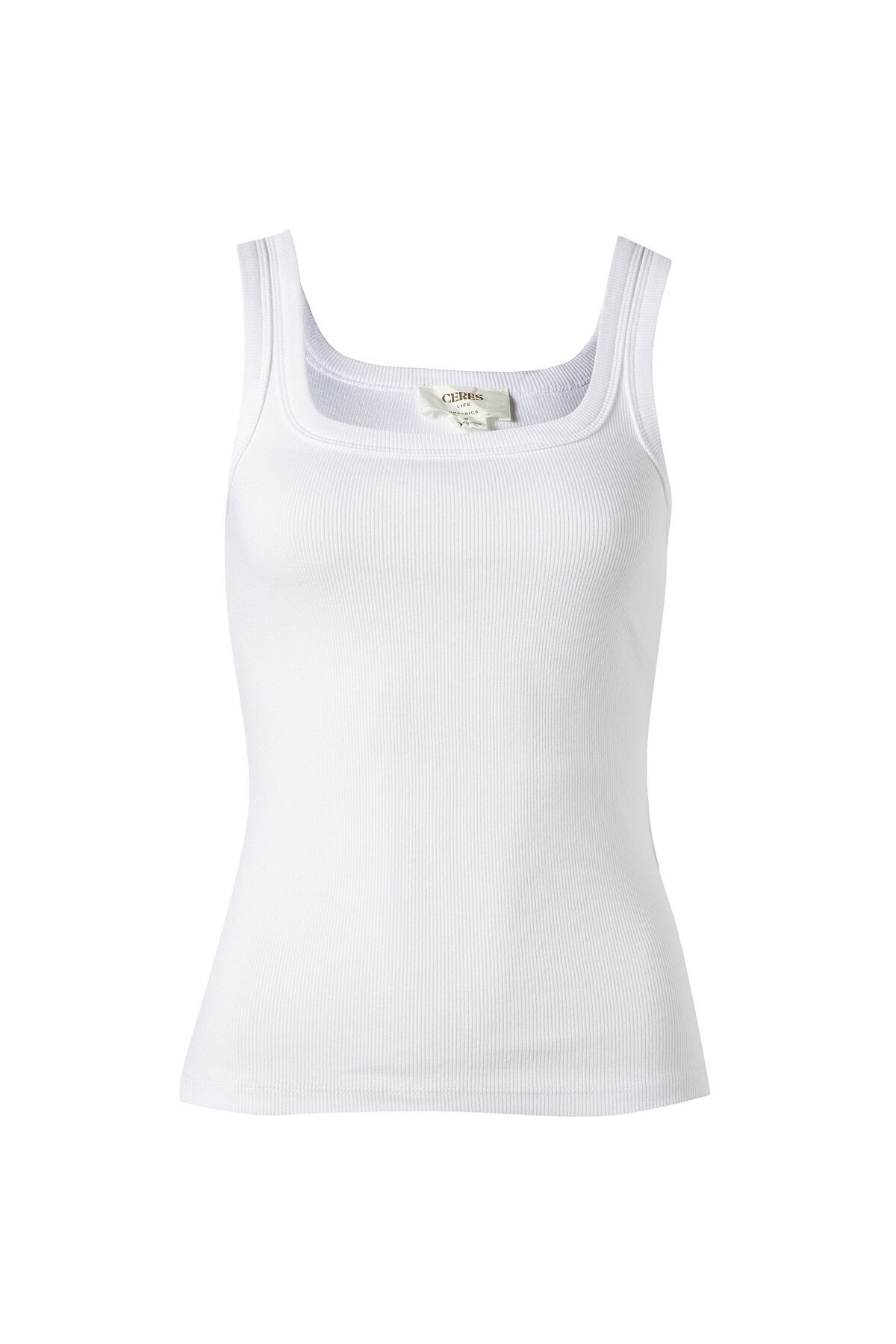 Ceres Life Zaeli Contour Rib Square Neck Tank - White