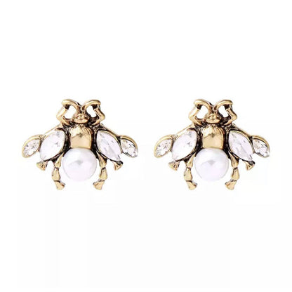 Greenwood Designs Bea Bee Shaped Stud Earring in Gold with Faux Pearls and Crystals