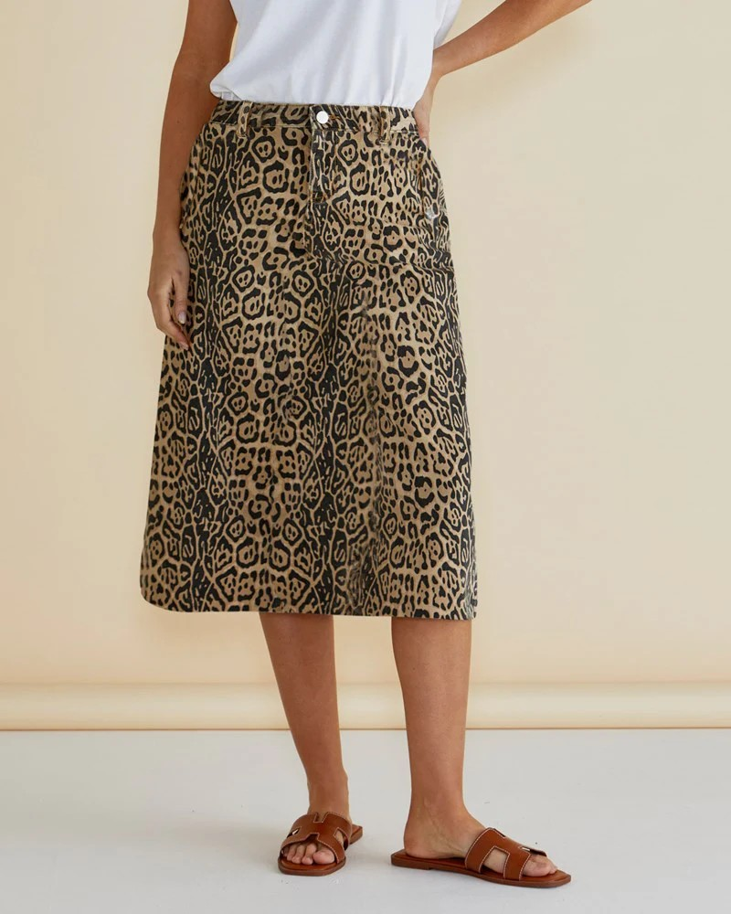 Betty Basics Astra Denim Skirt - Leopard Print