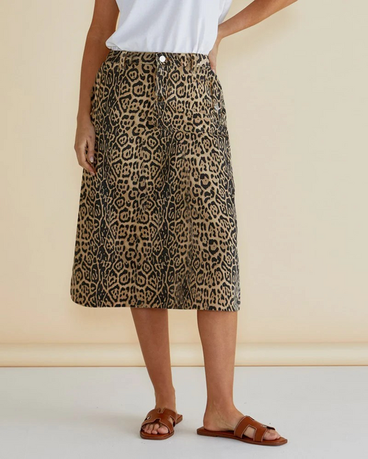 Betty Basics Astra Denim Skirt - Leopard Print