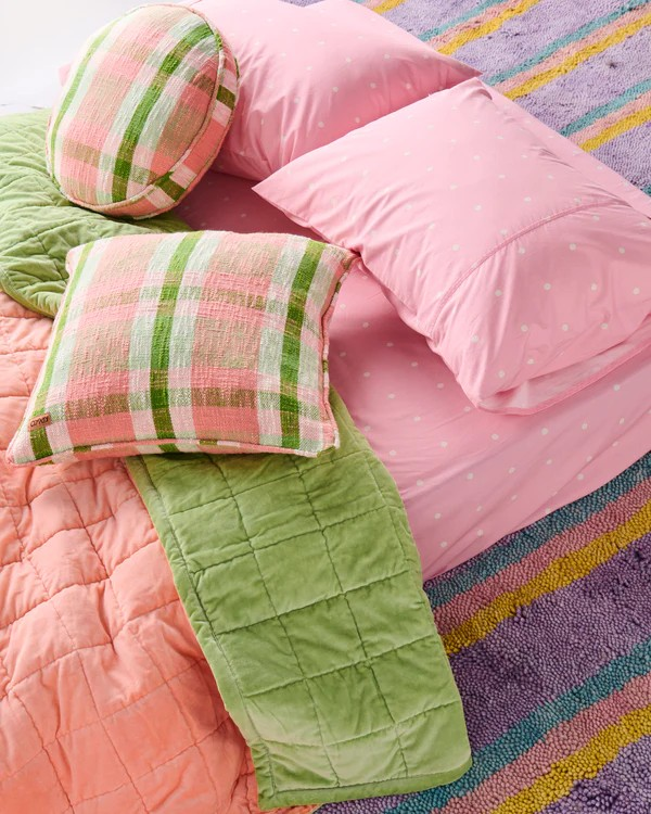 Kip and Co Pistachio Tartan Woven Pea Cushion