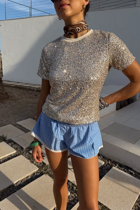 Never Fully Dressed Silver Sequin T Shirt