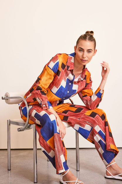 Kaleido High Waisted Wide Leg Pant Copper Abstract