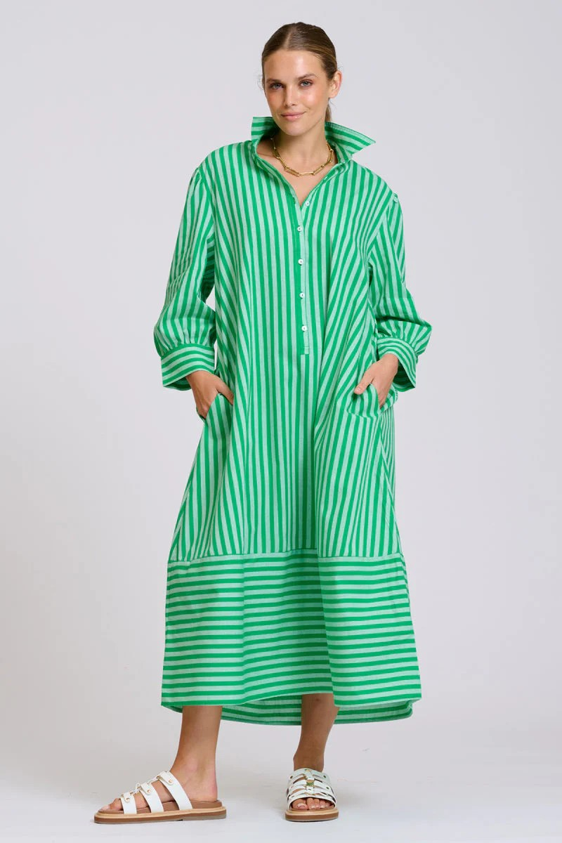 Shirty Martha Oversized Shirt Dress - Double Green Stripe
