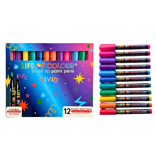 Life Of Colour Vivid Brush Tip Acrylic Paint Pens - Set of 12