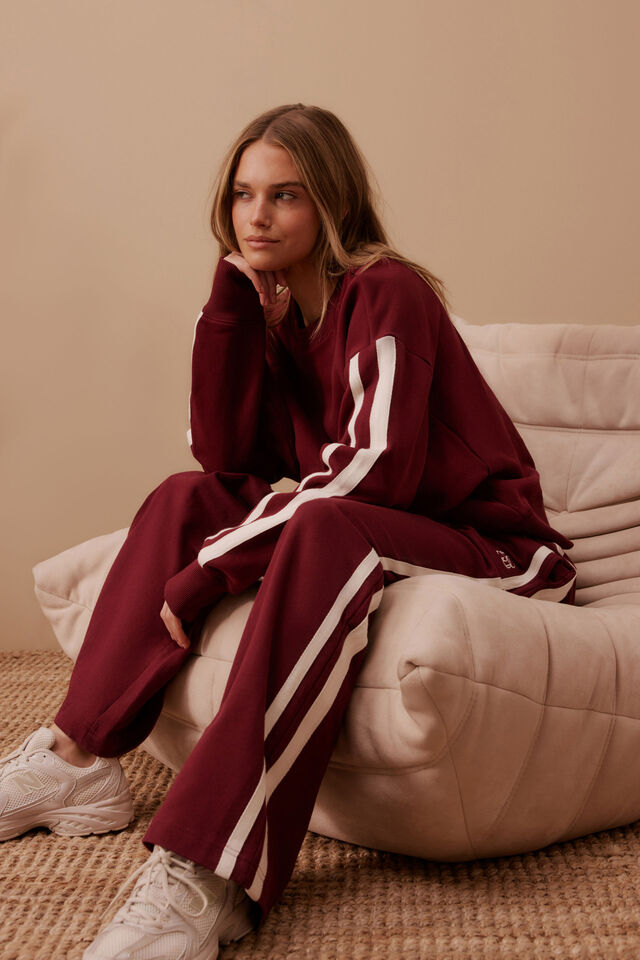 CeresLife Gigi Wide Leg Terry Trackpant Burgandy