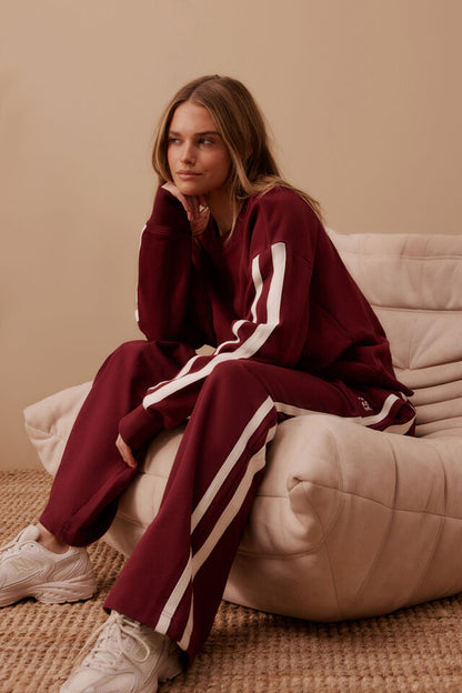 CeresLife Gigi Wide Leg Terry Trackpant Burgandy