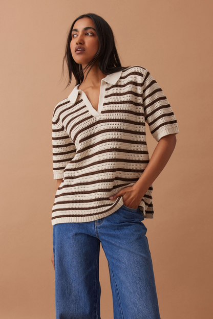 Ceres Life Molly Textured Stripe Short Sleeve Knit Tunic