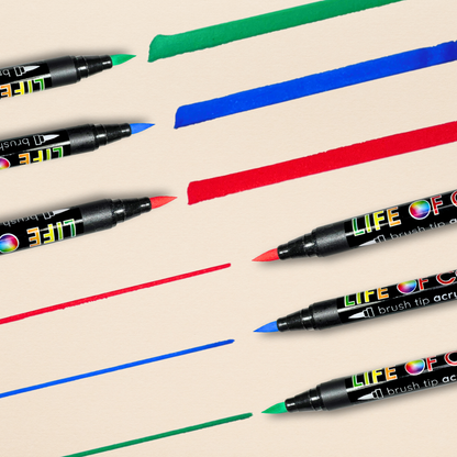 Life Of Colour Vivid Brush Tip Acrylic Paint Pens - Set of 12