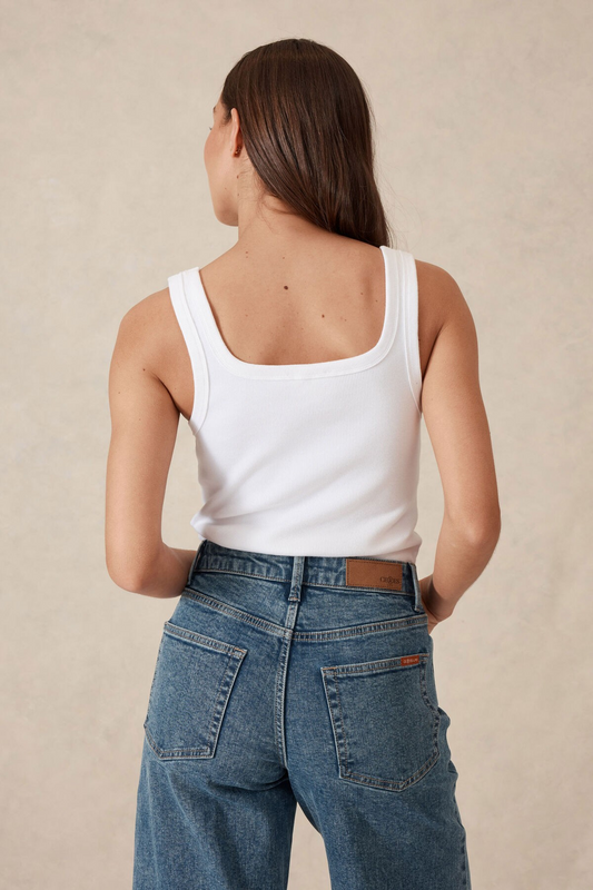 Ceres Life Zaeli Contour Rib Square Neck Tank - White