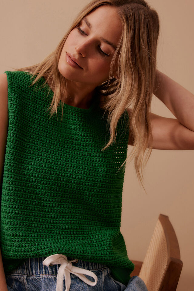 Ceres Life Margot Mesh Knit Tank - Kelly green