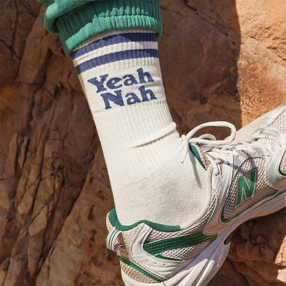 Yeah Nah Socks in White: White, OS