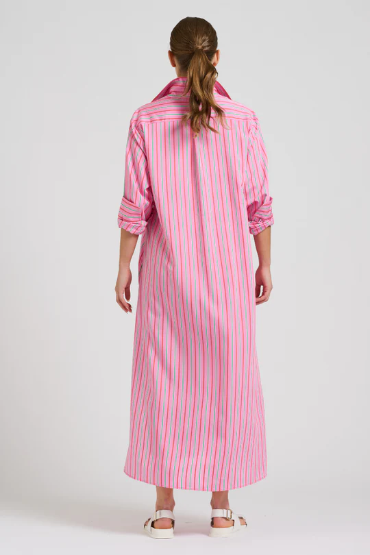 Shirty The Luna Oversized Linen Long Shirtdress Chambray Pink Combo Stripe