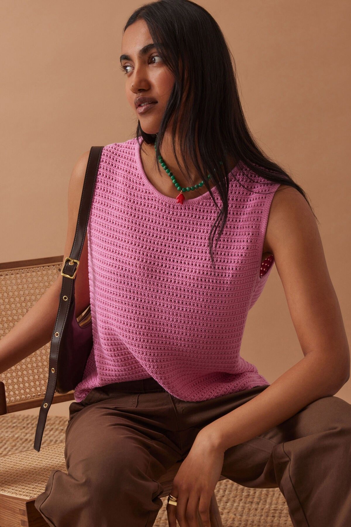 Ceres Life Margot Mesh Knit Tank - Hibiscus Pink