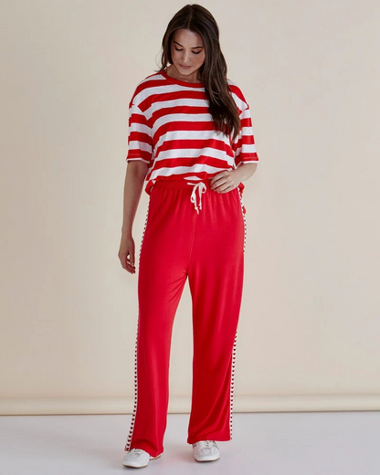 Betty Basics Evelyn Wide Leg Jogger Red Trim