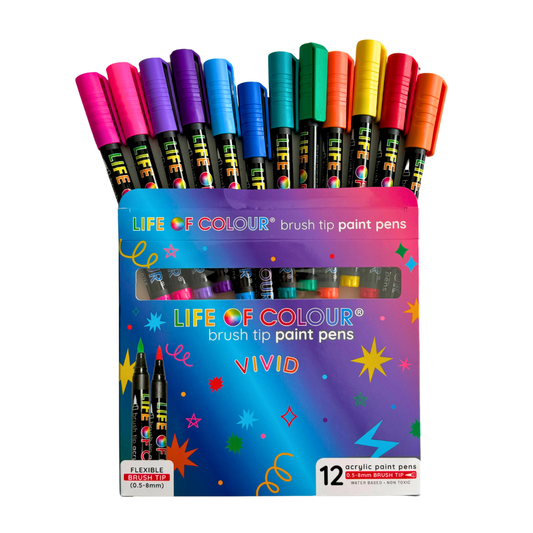 Life Of Colour Vivid Brush Tip Acrylic Paint Pens - Set of 12