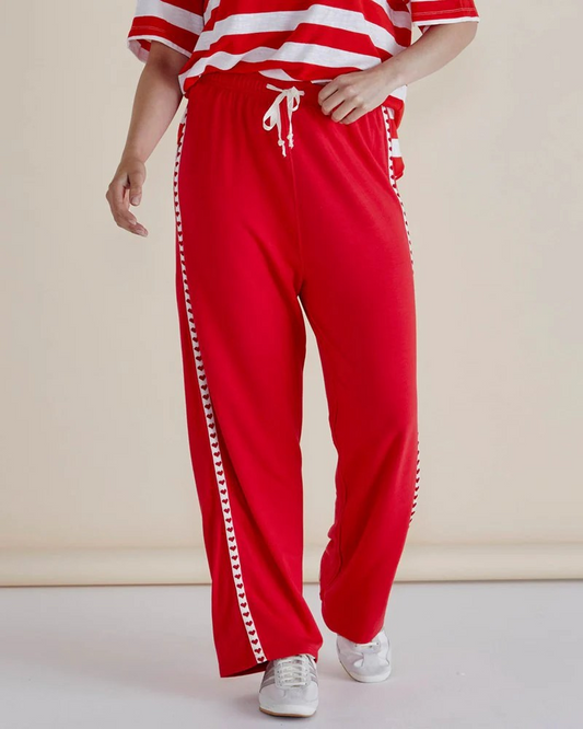 Betty Basics Evelyn Wide Leg Jogger Red Trim